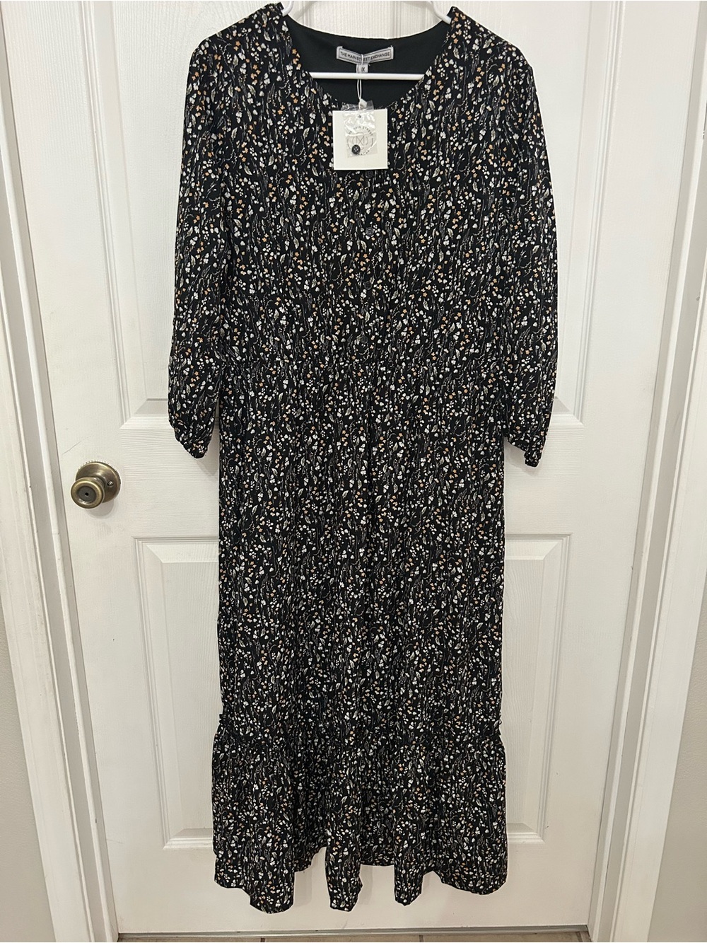 Main Street Exchange ‘Ashley’ 3/4 Sleeve Nursing Friendly Black Floral Dress